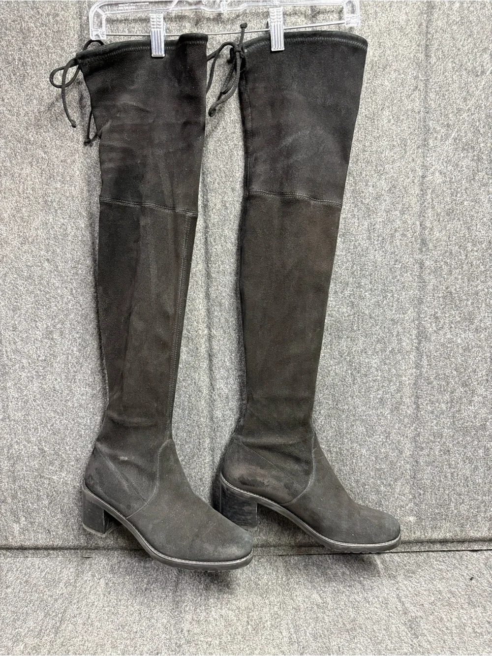 Stuart Weitzman Black Over-the-Knee Suedeover Boots with Tie Detail